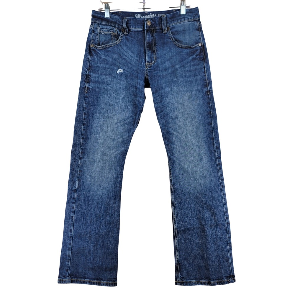 Wrangler Retro Slim Boot Jeans Mens 32x30.5 Blue Denim Distressed